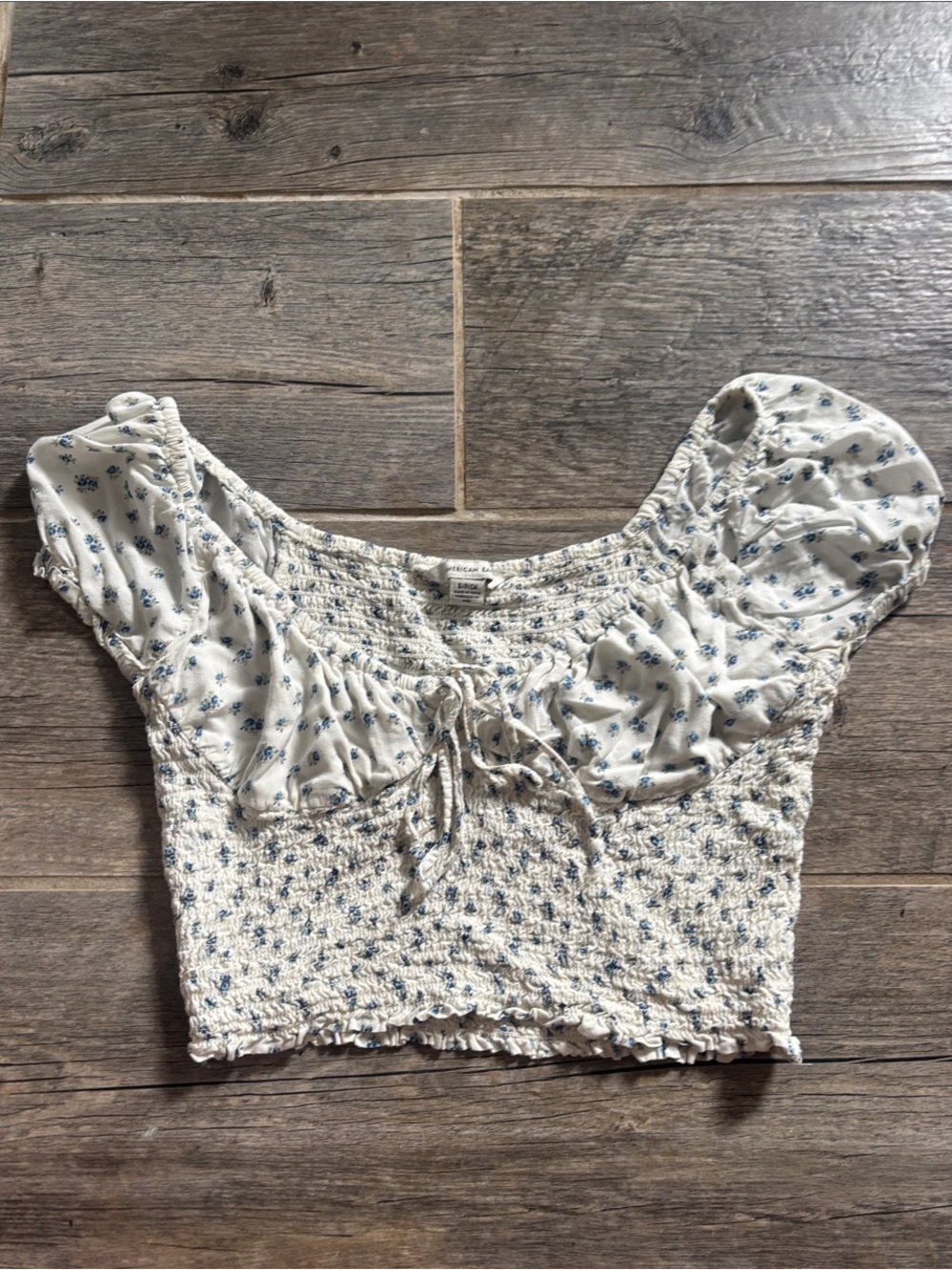 American Eagle Outfitters White Crop Top with Blue Floral Print